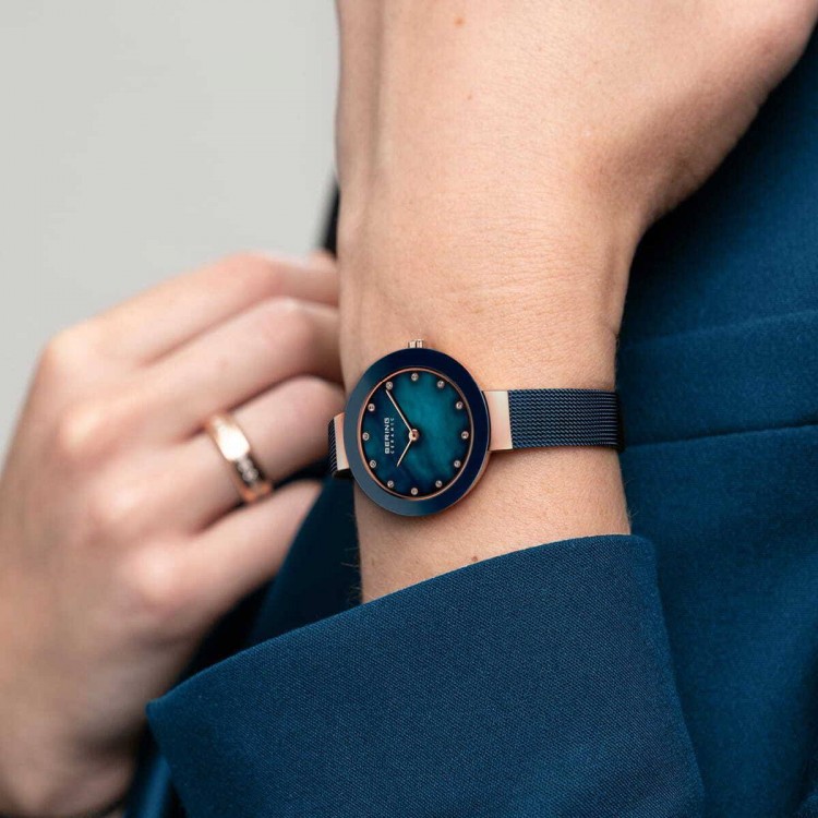 Ceas de Dama, Bering, Albastru Ceramic 11429-387