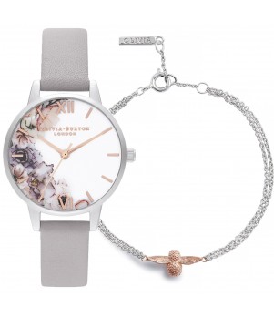 Ceas Dama, Olivia Burton, Watercolour Florals OBGSET45, Set cu Bratara