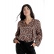 Bluza Dama cu Decolteu in V, Satin Leopard, Maro