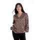 Bluza Dama cu Decolteu in V, Satin Leopard, Maro
