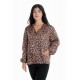 Bluza Dama cu Decolteu in V, Satin Leopard, Maro