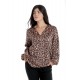 Bluza Dama cu Decolteu in V, Satin Leopard, Maro