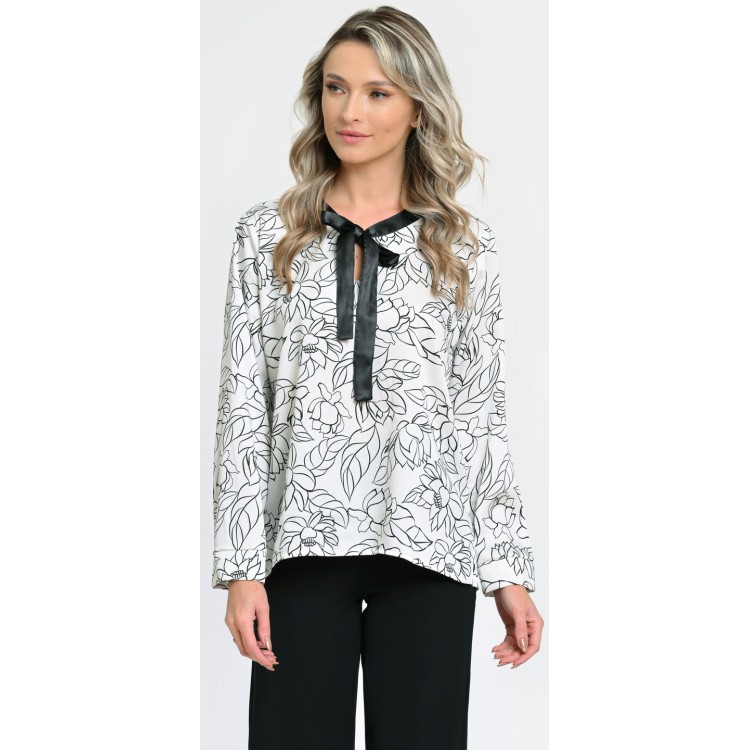 Bluza Dama cu Funda Subtire, Alb-Negru cu Imprimeu