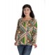 Bluza Dama, cu Maneca lunga tip IE, Verde cu Imprimeu Multicolor