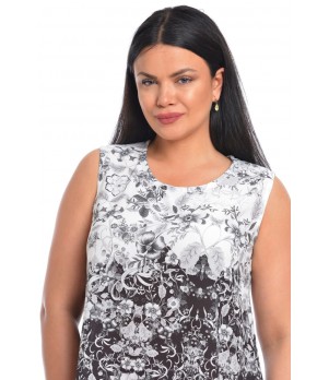 Bluza Dama fara Maneci Alb Negru cu Imprimeu Floral