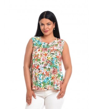 Bluza Dama fara Maneci cu Imprimeu Floral Albastru/ Portocaliu