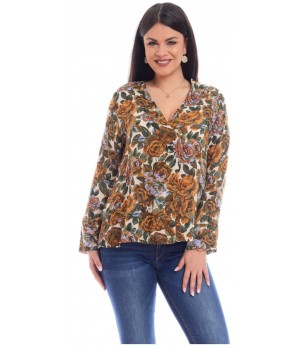 Bluza Dama Pliu cu Imprimeu Floral Maro