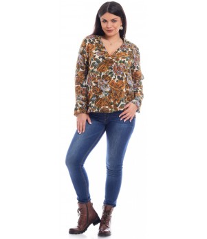 Bluza Dama Pliu cu Imprimeu Floral Maro