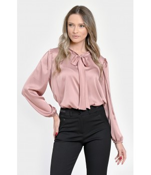 Bluza Dama din Satin, Eleganta cu Funda, Roz V301