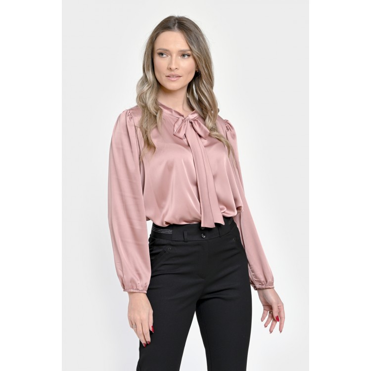 Bluza Dama din Satin, Eleganta cu Funda, Roz V301