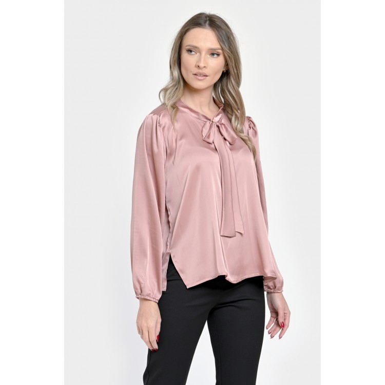 Bluza Dama din Satin, Eleganta cu Funda, Roz V301