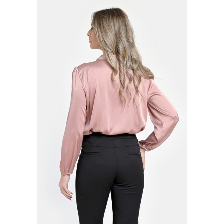 Bluza Dama din Satin, Eleganta cu Funda, Roz V301