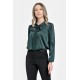 Bluza Dama din Satin, Verde inchis, Eleganta cu Funda V303