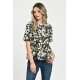 Bluza Dama, Peplum, din Viscoza, Crem cu Negru si model Floral