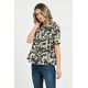 Bluza Dama, Peplum, din Viscoza, Crem cu Negru si model Floral