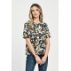 Bluza Dama, Peplum, din Viscoza, Crem cu Negru si model Floral