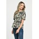 Bluza Dama, Peplum, din Viscoza, Crem cu Negru si model Floral