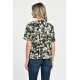 Bluza Dama, Peplum, din Viscoza, Crem cu Negru si model Floral