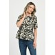 Bluza Dama, Peplum, din Viscoza, Crem cu Negru si model Floral