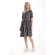 Rochie cu Volane Dama V277, Bleumarin Imprimeu Floral Lila