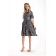 Rochie cu Volane Dama V277, Bleumarin Imprimeu Floral Lila
