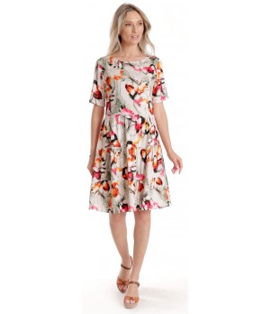 Rochie cu Volane Dama V278, Crem cu Imprimeu Floral