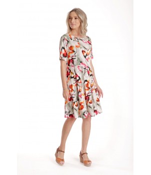 Rochie cu Volane Dama V278, Crem cu Imprimeu Floral