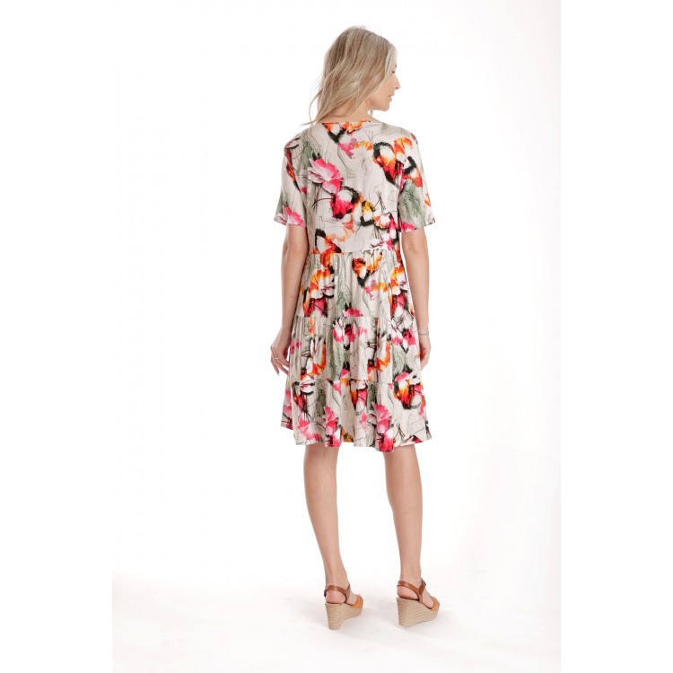 Rochie cu Volane Dama V278, Crem cu Imprimeu Floral
