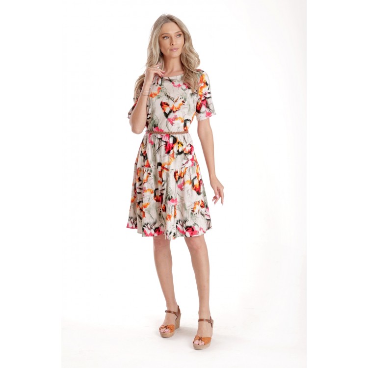 Rochie cu Volane Dama V278, Crem cu Imprimeu Floral