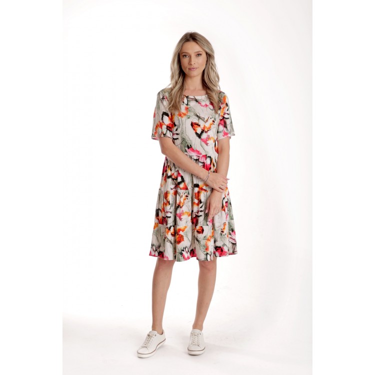 Rochie cu Volane Dama V278, Crem cu Imprimeu Floral