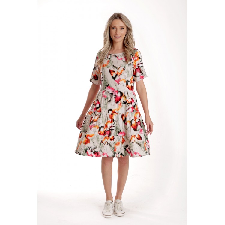 Rochie cu Volane Dama V278, Crem cu Imprimeu Floral
