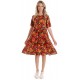 Rochie cu Volane Dama V279, Rosu cu imprimeu multicolor