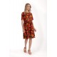 Rochie cu Volane Dama V279, Rosu cu imprimeu multicolor