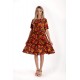 Rochie cu Volane Dama V279, Rosu cu imprimeu multicolor