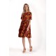 Rochie cu Volane Dama V279, Rosu cu imprimeu multicolor
