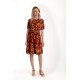 Rochie cu Volane Dama V279, Rosu cu imprimeu multicolor