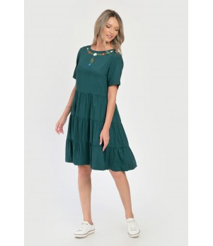 Rochie cu Volane Dama V291, Verde cu imprimeu floral