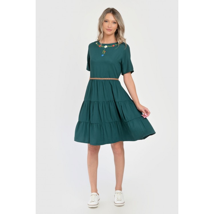Rochie cu Volane Dama V291, Verde cu imprimeu floral