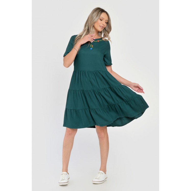 Rochie cu Volane Dama V291, Verde cu imprimeu floral