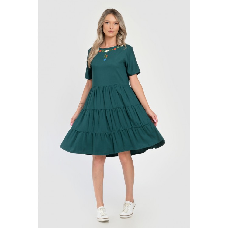 Rochie cu Volane Dama V291, Verde cu imprimeu floral