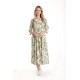 Rochie Lunga Dama V271, crem cu imprimeu floral verde