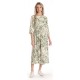 Rochie Lunga Dama V271, crem cu imprimeu floral verde