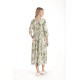 Rochie Lunga Dama V271, crem cu imprimeu floral verde