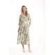 Rochie Lunga Dama V271, crem cu imprimeu floral verde