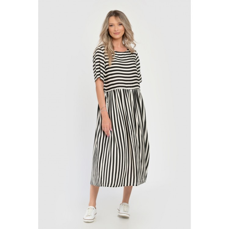 Rochie Lunga Dama V285, cu Dungi Suprapuse