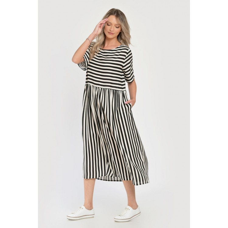 Rochie Lunga Dama V285, cu Dungi Suprapuse