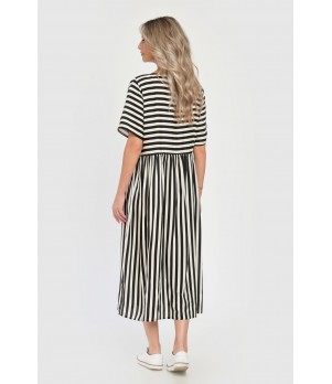 Rochie Lunga Dama V285, cu Dungi Suprapuse