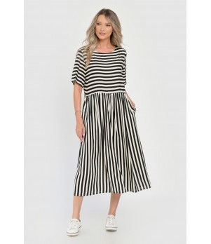 Rochie Lunga Dama V285, cu Dungi Suprapuse