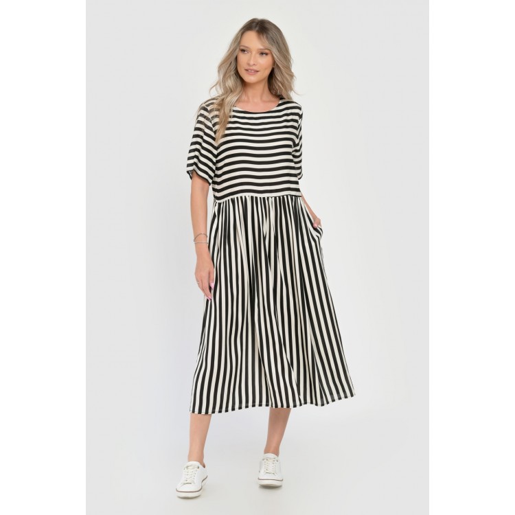 Rochie Lunga Dama V285, cu Dungi Suprapuse