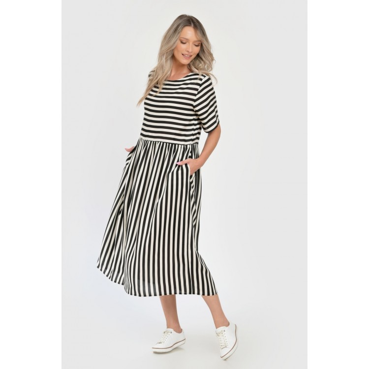 Rochie Lunga Dama V285, cu Dungi Suprapuse